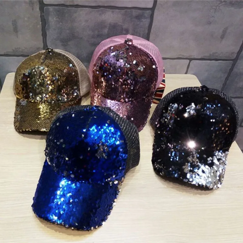 

mesh hip hop men women Tennis Caps hats for hat Femme Sequin baseball cap hats 2018 New snapback