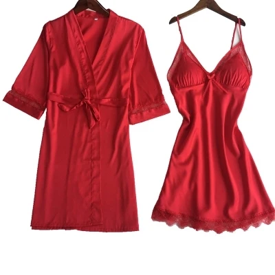 Women's Robe & Gown Set Summer Half Sleeve Bathrobe & Mini Nightdress 2Pcs Sleepwear Set Lace Satin Nightwear Elegant Homewe
Women's Robe & Gown Set Summer Half Sleeve Bathrobe & Mini Nightdress 2Pcs Sleepwear Set Lace Satin Nightwear Elegant Homewe