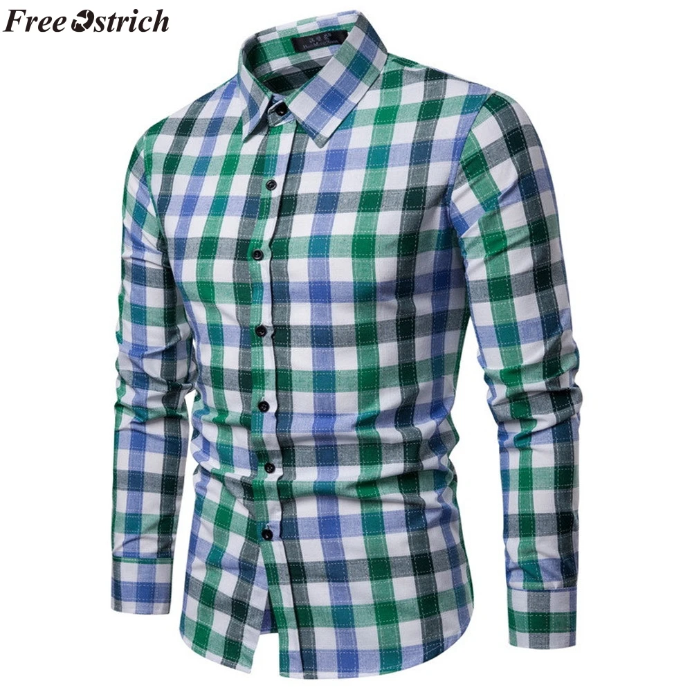FREE OSTRICH Men's Fashion Slim Long Sleeve Plaid Shirt Lapel Casual Coloured Checked Shirt Male Clothing Comfort Top Plus Size
FREE OSTRICH Men's Fashion Slim Long Sleeve Plaid Shirt Lapel Casual Coloured Checked Shirt Male Clothing Comfort Top Plus Size