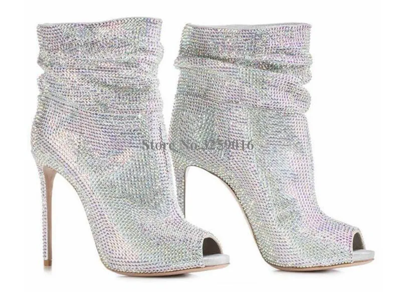 Bling Bling Women Luxurious Peep Toe Rhinestone Thin Heel Short Boots Slip-on Silver Gold Black Crystal High Heel Ankle Boots
Bling Bling Women Luxurious Peep Toe Rhinestone Thin Heel Short Boots Slip-on Silver Gold Black Crystal High Heel Ankle Boots