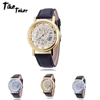TIke Toker Fashion Skeleton Watch Men Women Engraving Hollow Reloj Hombre Dress Quartz Wristwatch Leather Clock Relojes Mujer
TIke Toker Fashion Skeleton Watch Men Women Engraving Hollow Reloj Hombre Dress Quartz Wristwatch Leather Clock Relojes Mujer