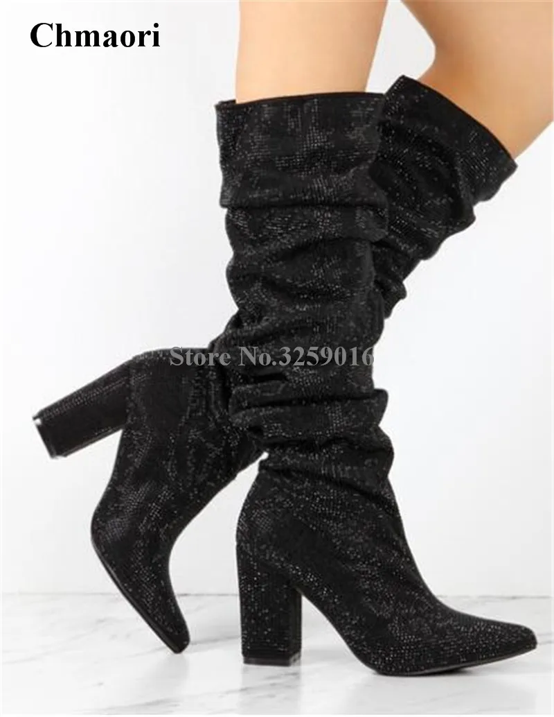 2018 New Design Women Bling Bling Pointed Toe Rhinestone Chunk Knee High Boots Black Silver Crystal Thick Heel Long Boots
2018 New Design Women Bling Bling Pointed Toe Rhinestone Chunk Knee High Boots Black Silver Crystal Thick Heel Long Boots