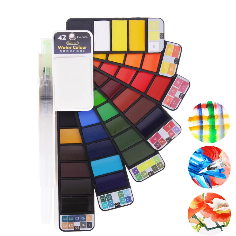 Rovtop 18/25/33/42 Solid Watercolor Paint Set With Water Brush Pen Foldable Travel Water Color Pigment For Draw
Rovtop 18/25/33/42 Solid Watercolor Paint Set With Water Brush Pen Foldable Travel Water Color Pigment For Draw