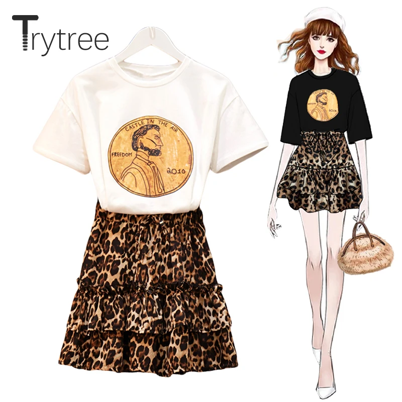 Trytree Summer Women two piece Set Casual O-Neck Print Tops + Shorts Skirts Leopard Elastic Waist Ruffles Suit Set 2 Piece Set
Trytree Summer Women two piece Set Casual O-Neck Print Tops + Shorts Skirts Leopard Elastic Waist Ruffles Suit Set 2 Piece Set