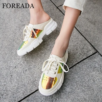 FOREADA Summer Mules Shoes Women Slides Natural Genuine Leather Glitter Flat Platform Shoes Mixed Colors Lace Up Slipper Size 40
FOREADA Summer Mules Shoes Women Slides Natural Genuine Leather Glitter Flat Platform Shoes Mixed Colors Lace Up Slipper Size 40