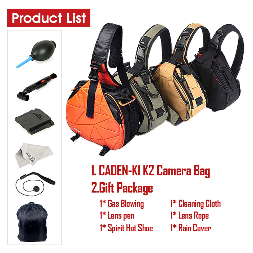 Caden K1 K2 Водонепроницаемая Дорожная сумка на плечо для DSLR камеры с дождевиком