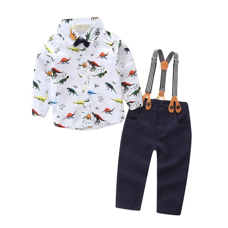 2Pcs/set Baby Boy Clothes Set Gentlemen Cartoon Dinosaur T-shirt+Strap Long Infant Pants Outfits
2Pcs/set Baby Boy Clothes Set Gentlemen Cartoon Dinosaur T-shirt+Strap Long Infant Pants Outfits
