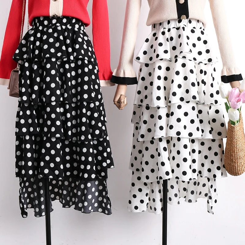2018 Summer Spring Women Chiffon Polka Dot Skirt Female Black High Elastic Waist Patry Tiered Ruffles Sweet Cake Skirt
2018 Summer Spring Women Chiffon Polka Dot Skirt Female Black High Elastic Waist Patry Tiered Ruffles Sweet Cake Skirt