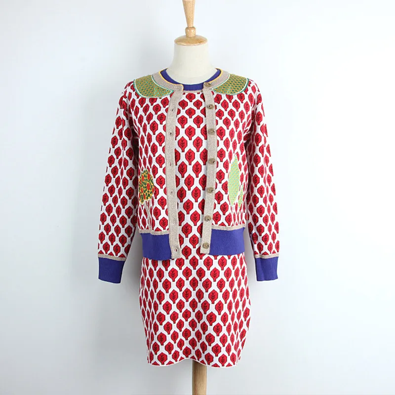 Knitted Sweater Dress Suits Two Piece Set Women Winter Office Lady Designer Twinset Red Leaves Tops Coat Dress Suit Outfits
Knitted Sweater Dress Suits Two Piece Set Women Winter Office Lady Designer Twinset Red Leaves Tops Coat Dress Suit Outfits