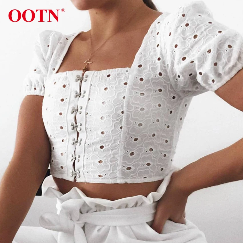 OOTN Casual Square Neck White Shirt Women Blouse Hollow Out Embroidery Sexy Crop Top 2019 Summer Short Sleeve Tops Female Cotton
OOTN Casual Square Neck White Shirt Women Blouse Hollow Out Embroidery Sexy Crop Top 2019 Summer Short Sleeve Tops Female Cotton