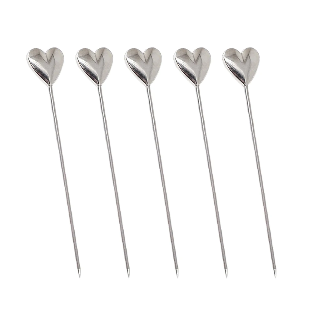 

5PCS Stainless Steel Heart Shaped Cocktail Picks Fruit Cake Sticks Toothpicks Appetizer Pick for Party Bar (Heart Head)