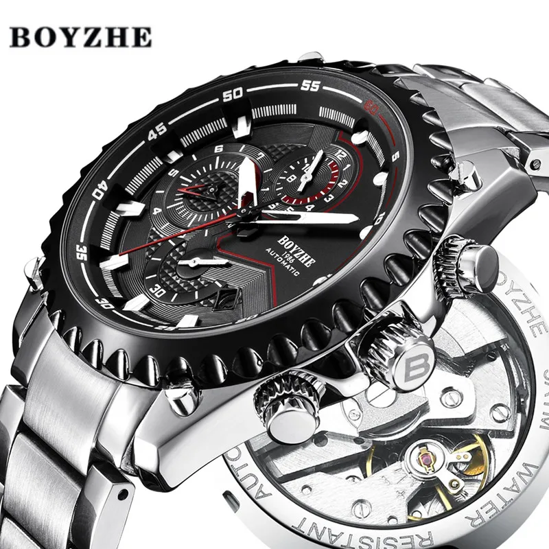 

BOYZHE 2018 Neue Manner Automatische Mechanische Uhr Wasserdicht Sport Luxus Marke Uhr Manner Edelstahl Uhren Relogio Masculino