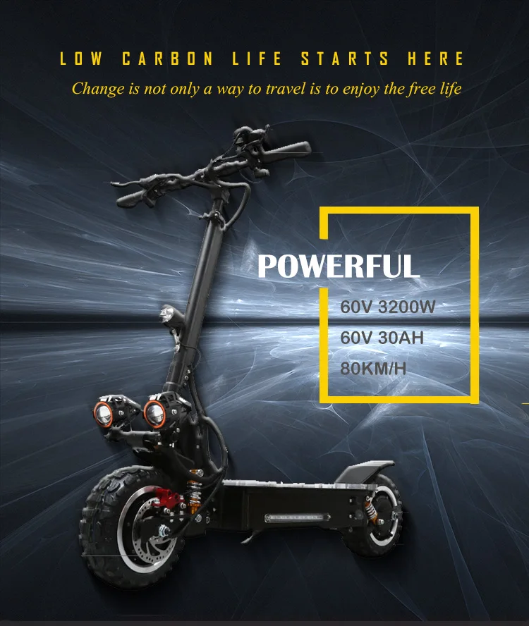 Flash Deal 3200W 60V 80KM/H Electric Scooter 11" Off Road Adults Foldable Samsung Battery Electrico Motor Hoverboad Skateboard E Scooter 0