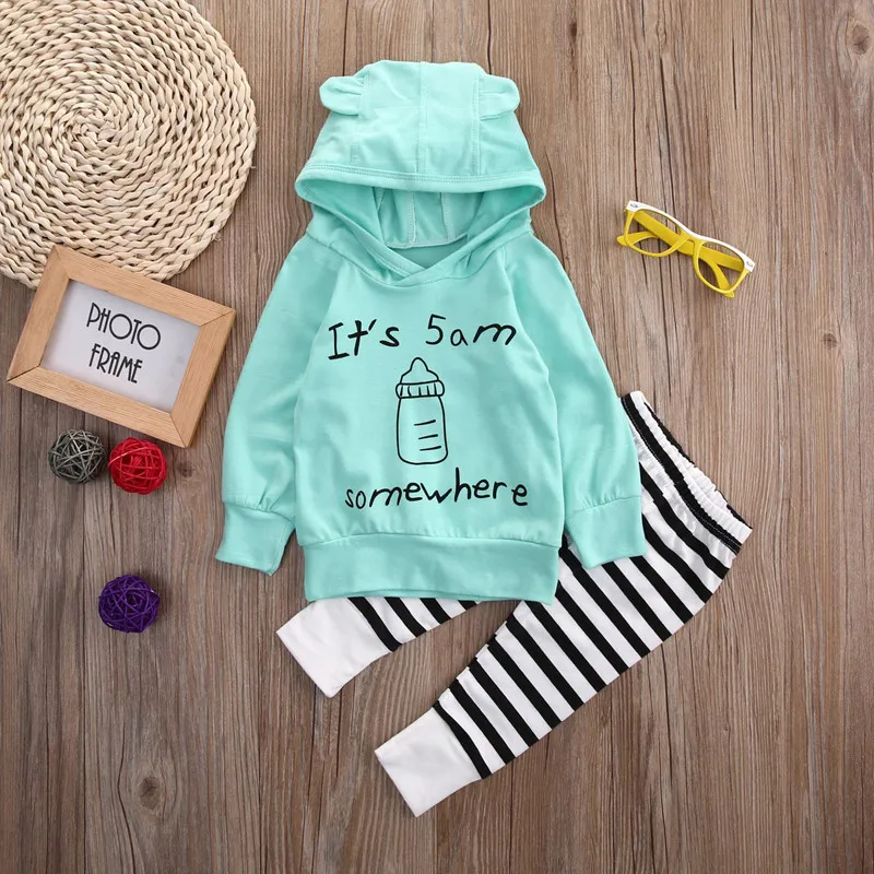 Baby Boy Girl Warm Clothes Set Hooded Clothing Sets Infant Babies Kids Hoodie It'S 5 AM Somewhere Tops+Stripe Pants Outfits
Baby Boy Girl Warm Clothes Set Hooded Clothing Sets Infant Babies Kids Hoodie It'S 5 AM Somewhere Tops+Stripe Pants Outfits