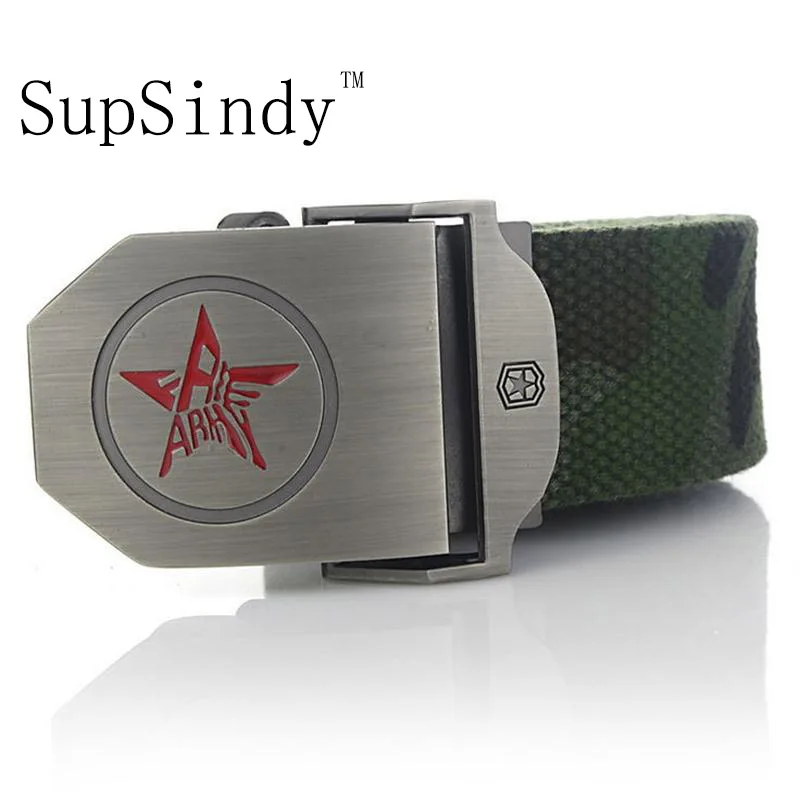 

SupSindy Men&women Canvas belt Red Star Alloy buckle luxury jeans belts for men vintage tactical belt military nylon strap male