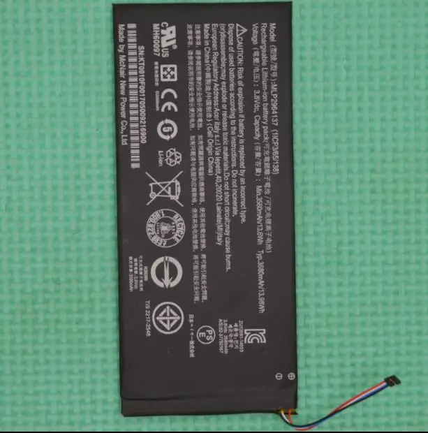 New genuine tablet Battery for ACER Iconia One 7 B1-730 A1402 MLP2964137 3165142P 3.8V 13.6WH
New genuine tablet Battery for ACER Iconia One 7 B1-730 A1402 MLP2964137 3165142P 3.8V 13.6WH