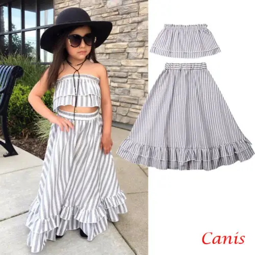 2019 Children Summer Clothing Kids Baby Girl Ruffle Striped Crops Tops Princess Party Long Skirts Dress Outfit Clothes 2-7T
2019 Children Summer Clothing Kids Baby Girl Ruffle Striped Crops Tops Princess Party Long Skirts Dress Outfit Clothes 2-7T