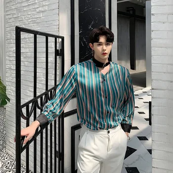 Men Summer Tie Stand Collar Casual Stripe Shirts Male Streetwear Hip Hop Gothic Dress Shirts Stage Show Party Shirt
Men Summer Tie Stand Collar Casual Stripe Shirts Male Streetwear Hip Hop Gothic Dress Shirts Stage Show Party Shirt