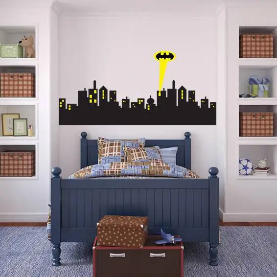Съемный Настенный стикер GOTHAM CITY SKYLINE Бэтмен Наклейка домашний декор искусство |