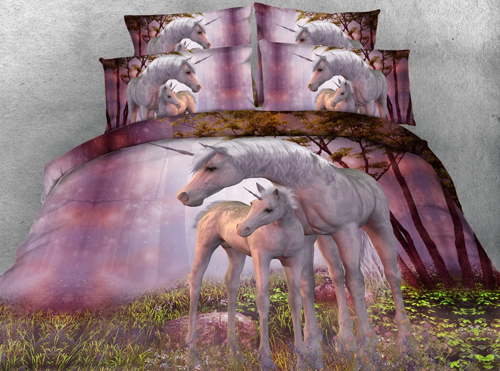 Royal Linen Source Brand 3 PCS PER SET Mother and Baby Unicorn Children Hd digital 3D bedding set and bed sheet set 1