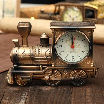 

Retro Train Craft Creatives Alarm Clock Vintage Simulation Steam Train Quartz Alarm Table Clocks Decor Gift Desktop clock