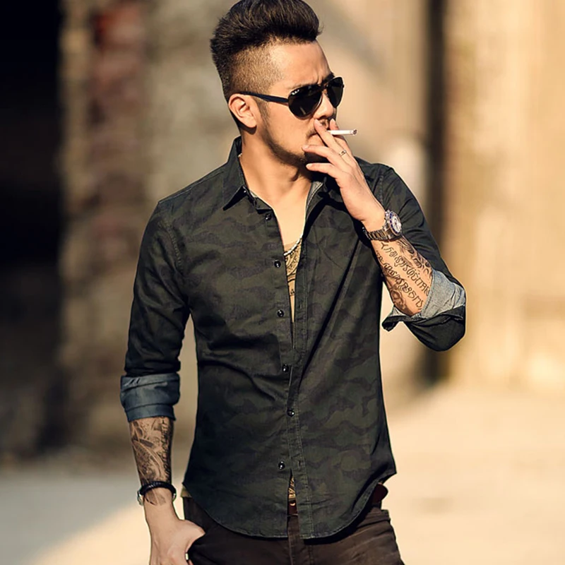 Men autumn new black camouflage shirt mens denim slim floral shirt metrosexual man casual fashion army long sleeve shirt
Men autumn new black camouflage shirt mens denim slim floral shirt metrosexual man casual fashion army long sleeve shirt