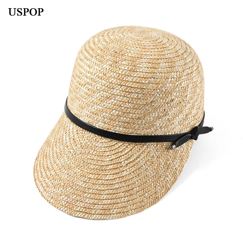 

USPOP 2019 New women visor sun hats female wide brim straw hat summer casual shade beach cap casual leather bow sun hats