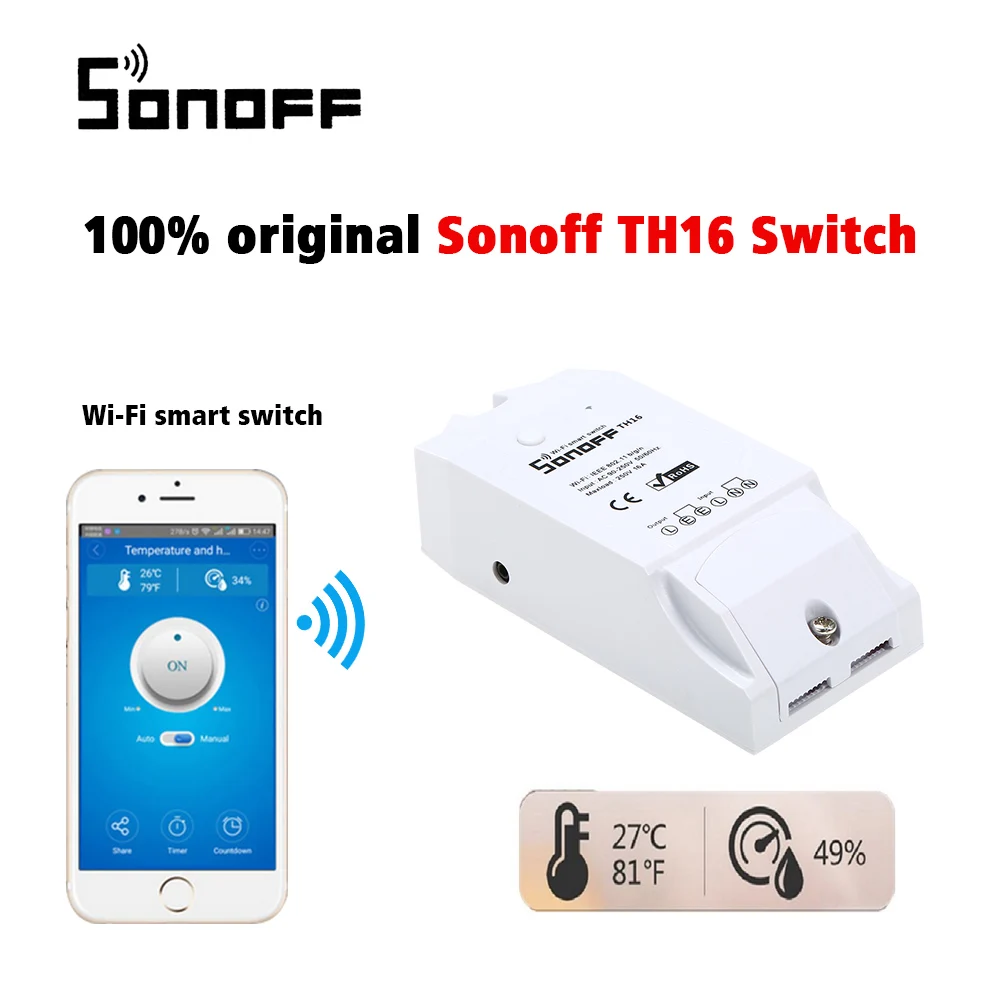 

SONOFF TH16 16A/3500W TH10 10A/2200W 90-250V Smart Wifi Switch Monitoring Temperature Humidity Wireless Home Automation Kit Work