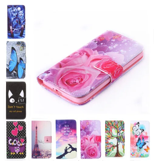 

New two side Painted wallet Phone cover Rose Flower Tower pattern Flip Leather Case for Samsung Galaxy S4 mini i9190