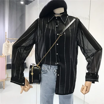 Women's Stripe Transparent Shirt Woman 2019 Spring New Turn Down Collar Long Sleeve Loose Chiffon Blouse Shirt
Women's Stripe Transparent Shirt Woman 2019 Spring New Turn Down Collar Long Sleeve Loose Chiffon Blouse Shirt