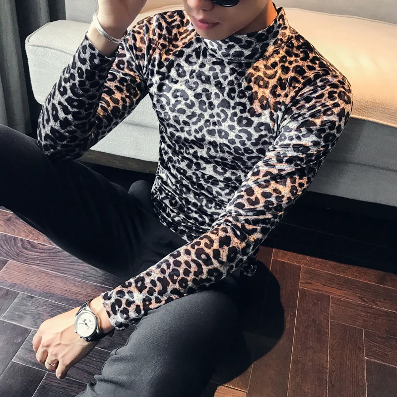 Top Quality Men T Shirt Fashion 2019 Autumn Winter Slim Fit Casual T-Shirts Mens Long Sleeve High Collar Leopard Print Tops&Tees
Top Quality Men T Shirt Fashion 2019 Autumn Winter Slim Fit Casual T-Shirts Mens Long Sleeve High Collar Leopard Print Tops&Tees