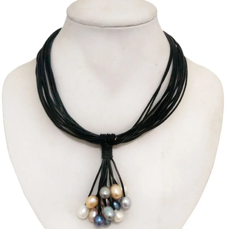 17 inches 15 Rows Black Leather Cord Multicolor Oval Pearl Women Pendent Necklace
17 inches 15 Rows Black Leather Cord Multicolor Oval Pearl Women Pendent Necklace