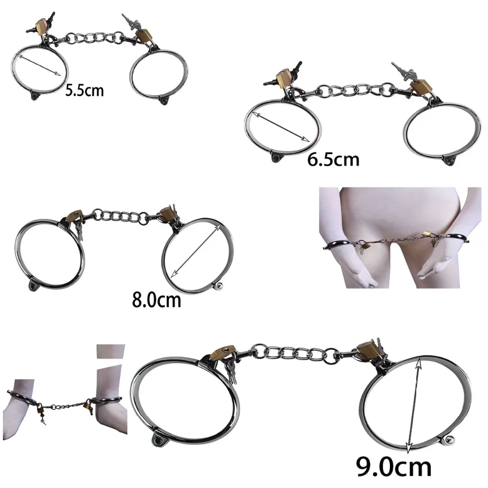 1 Pair Stainless Steel Female Male Handcuff Metal Ankle Cuffs Wrist Cuff For Couple Bdsm Bondage Restraints Adult AppealSex Toys