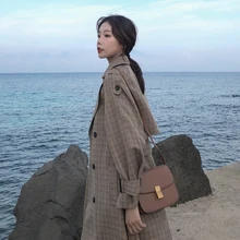 Women Duster Coat Outerwear with Storm Flaps Korean Style Ladies Trench Coat Plaid Long Double Breasted Belted Oversize Loose 
Women Duster Coat Outerwear with Storm Flaps Korean Style Ladies Trench Coat Plaid Long Double Breasted Belted Oversize Loose
