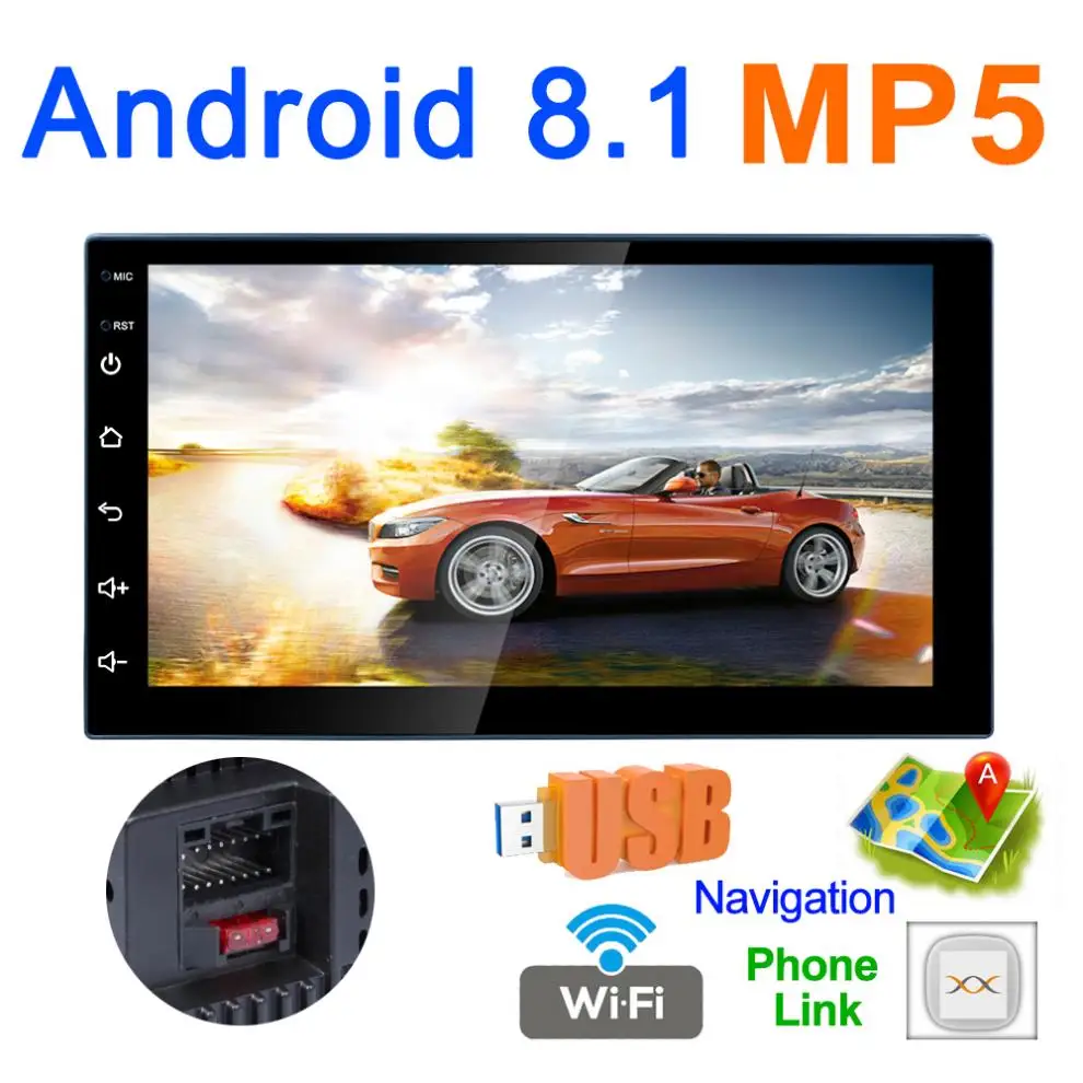 7 Inch Bluetooth 2 DIN QUAD-Core Android 8.1 Car Mp5 Player GPS Navigation AM/FM Radio Support Mirror Link/Phonelink/Wifi | Автомобили и