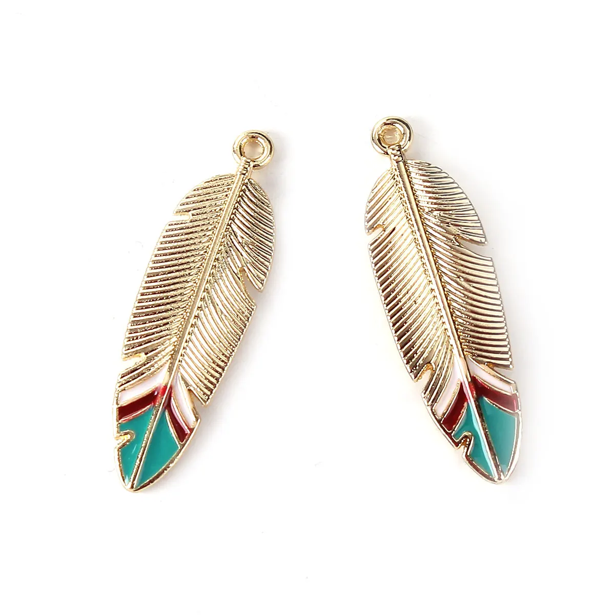 Zinc Based Alloy Pendants Feather Gold Color Green Enamel 33mm(1 2/8") x 10mm( 3/8"), 5 PCs
Zinc Based Alloy Pendants Feather Gold Color Green Enamel 33mm(1 2/8") x 10mm( 3/8"), 5 PCs