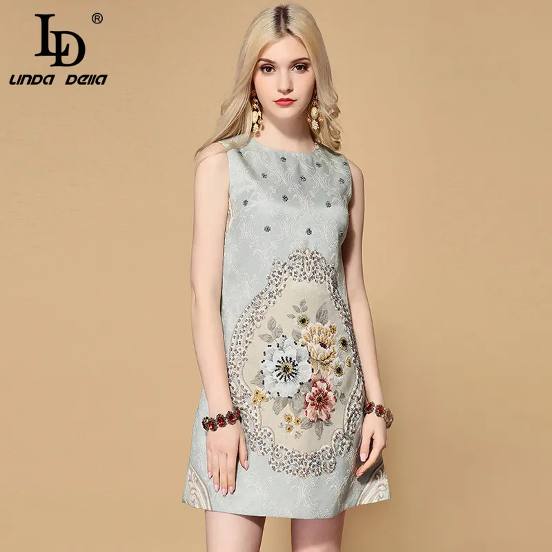 LD LINDA DELLA 2019 Fashion Runway Autumn Vintage Dress Women's Sleeveless Gorgeous Beading Floral Jacquard Short Dress vestidos
LD LINDA DELLA 2019 Fashion Runway Autumn Vintage Dress Women's Sleeveless Gorgeous Beading Floral Jacquard Short Dress vestidos
