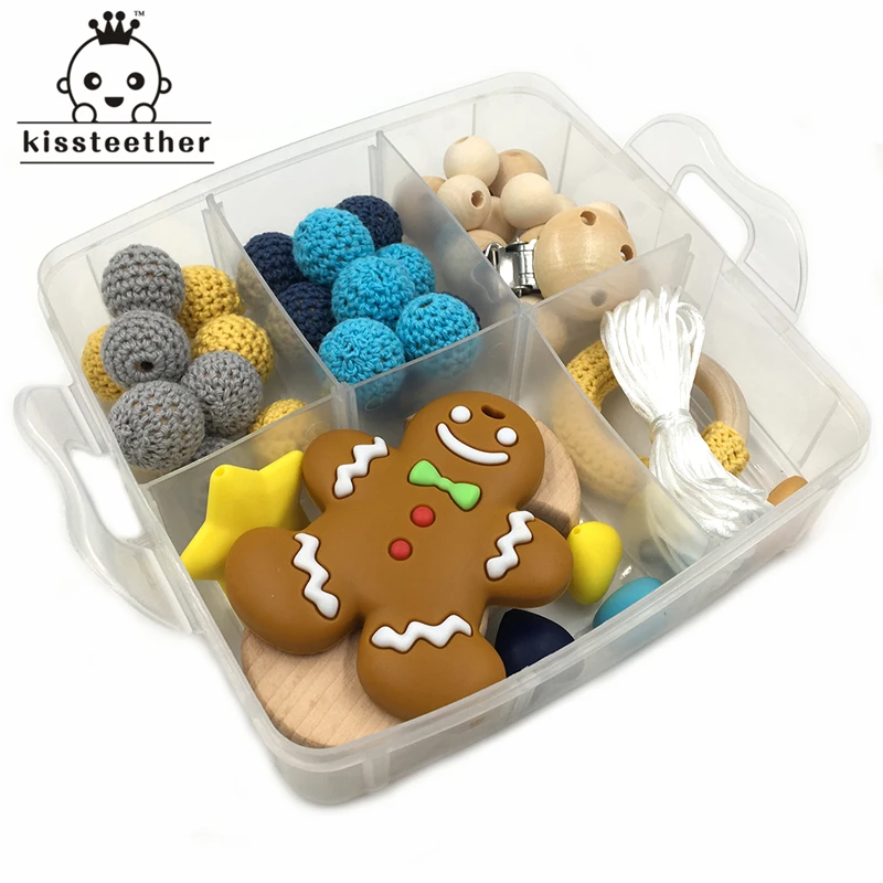 Baby Teether Crochet Beads Silicone Gingerbread Man Shower Gift DIY Jewelry Accessories Set Necklace Food Grade | Мать и ребенок