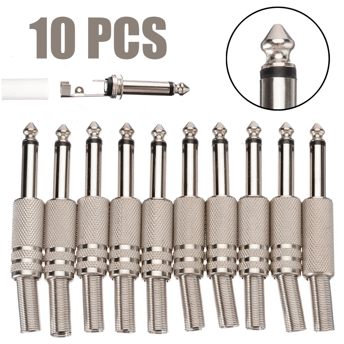10pcs/pack 6.35mm Audio Plug Connector 1/4Inch Male Plug Mono Jack Connectors 6.35mm Amplifier Microphone Plugs
10pcs/pack 6.35mm Audio Plug Connector 1/4Inch Male Plug Mono Jack Connectors 6.35mm Amplifier Microphone Plugs