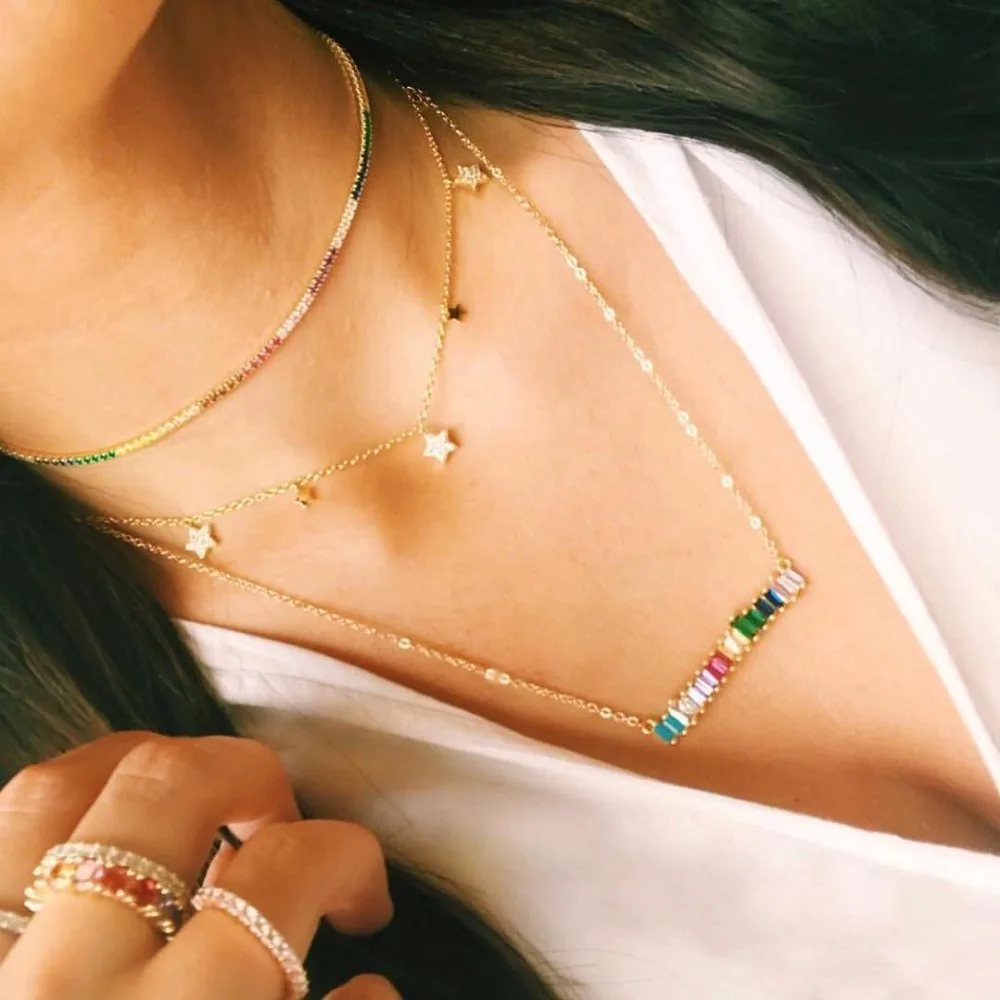 2018 New trendy colorful rhinestone bar necklace pendents geometry rainbow cz choker necklaces women statement jewelry wholesale
2018 New trendy colorful rhinestone bar necklace pendents geometry rainbow cz choker necklaces women statement jewelry wholesale