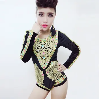 

Sexy Crystal Leotard Female Singer Dancer Sexy Bodysuit Costume Jazz Dance Ds Dance Colorful Embroidered Top Crystal Jumpsuit