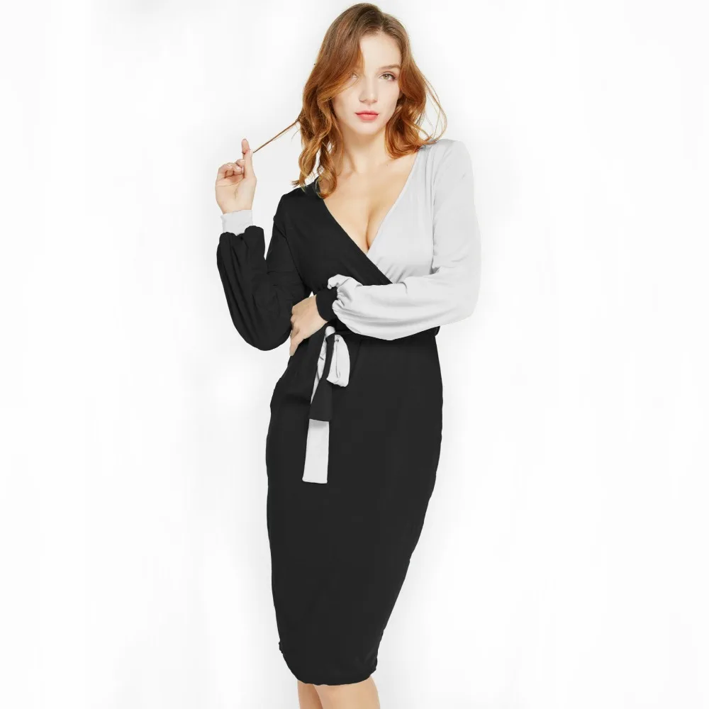 Women Dress 2018 Mixed Colors V Neck Lantern Sleeve Belt Tunic Knee Length Sheath Dress Casual Sexy Dresses Female
Women Dress 2018 Mixed Colors V Neck Lantern Sleeve Belt Tunic Knee Length Sheath Dress Casual Sexy Dresses Female