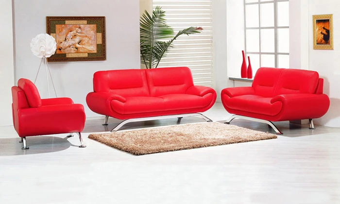 Image Free Shipping 2013 new genuine Leather modern sectional sofa set, 123 Chair Love Seat   sofa european style Sofa Red L9078