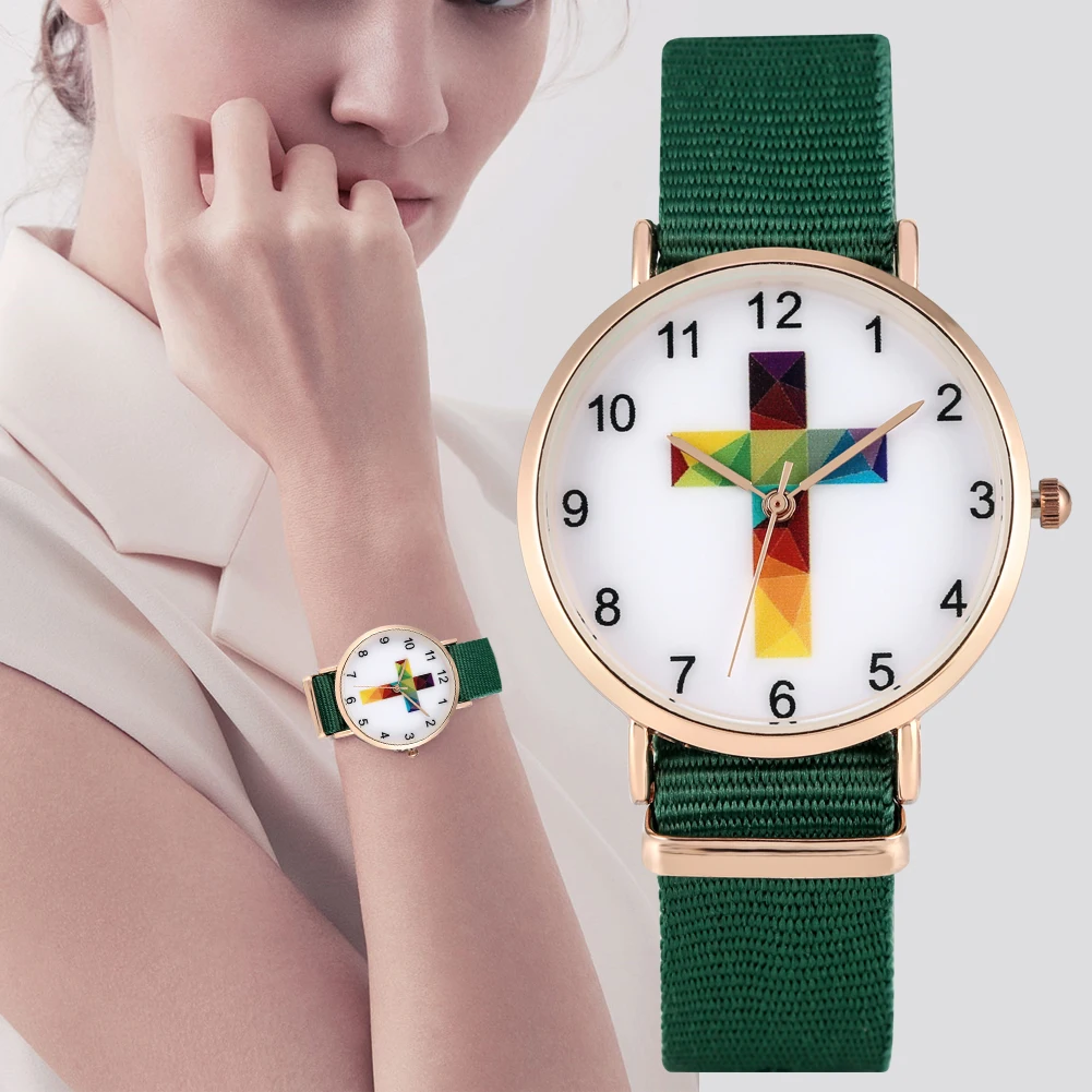 Comfortable Quartz Analog Watch for Female American Elements of the Heart/Colorful Cross Pattern Nylon Strap Watches for Ladies
Comfortable Quartz Analog Watch for Female American Elements of the Heart/Colorful Cross Pattern Nylon Strap Watches for Ladies