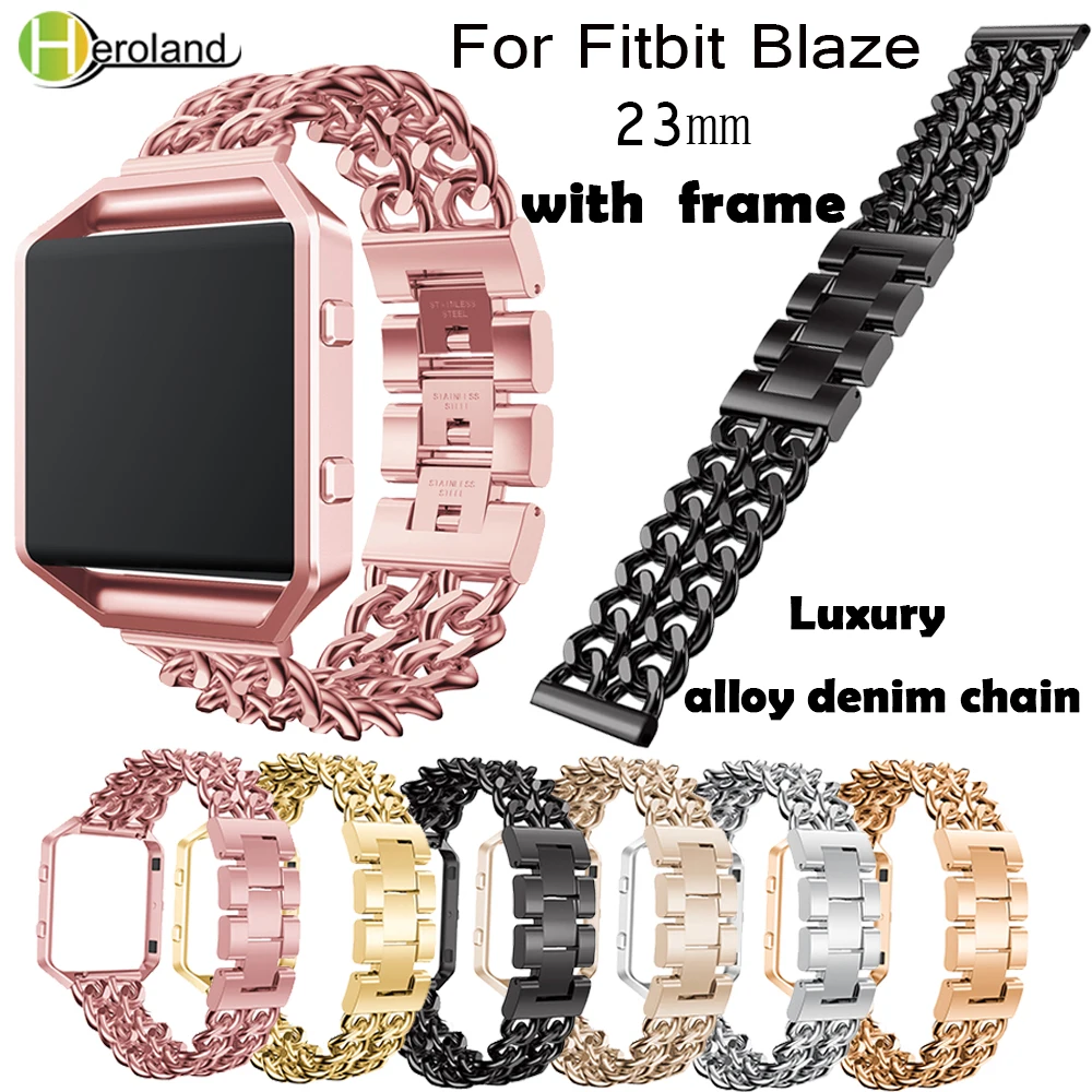 

Alloy denim chain Watch Bands Strap For Fitbit Blaze Smart Watch Band Bracelet Wristband With Stainless Steel Metal Frame Case