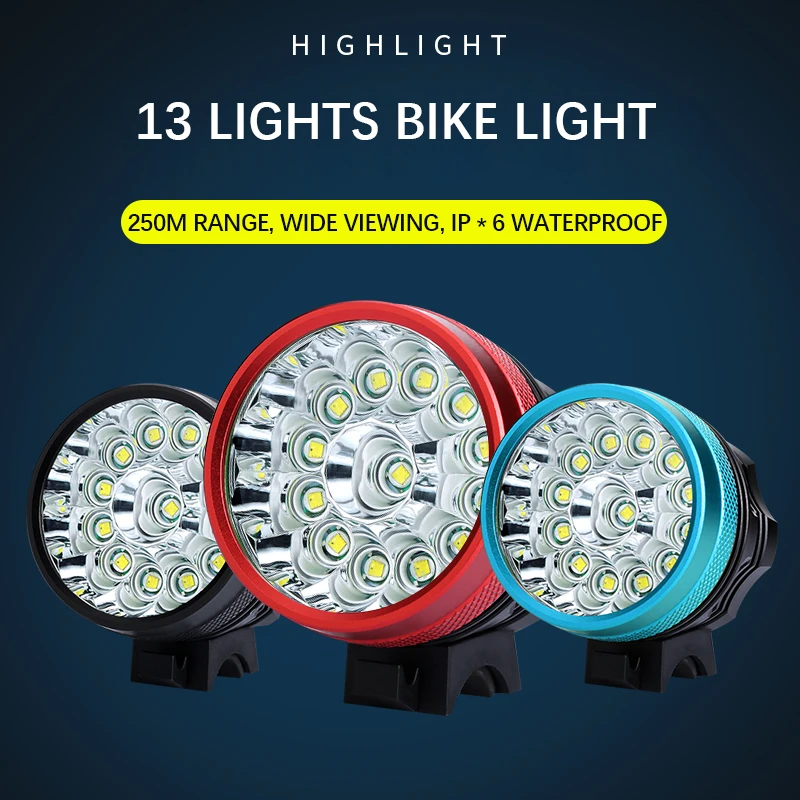 13 LED Bike light waterproof Headlight 9800Lumens 13*T6 LED Bicycle Light Cycling Head Lamp+7800mAh 18650 Battery Pack + Charger
13 LED Bike light waterproof Headlight 9800Lumens 13*T6 LED Bicycle Light Cycling Head Lamp+7800mAh 18650 Battery Pack + Charger