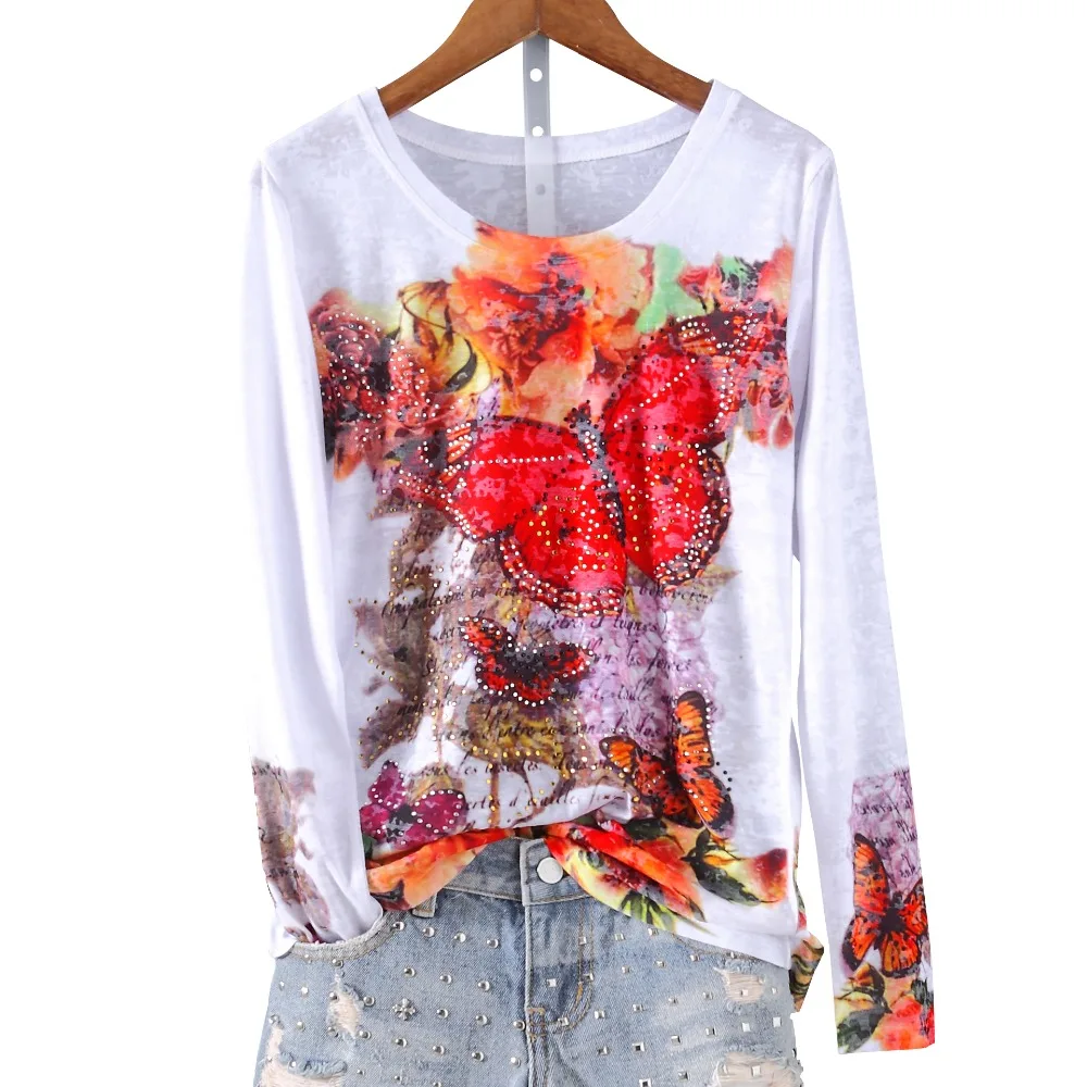 Fashion hot drilling butterfly floral double print thin t shirt women 2017 autumn new o-neck long sleeve 2colors Plus size M-4XL
Fashion hot drilling butterfly floral double print thin t shirt women 2017 autumn new o-neck long sleeve 2colors Plus size M-4XL
