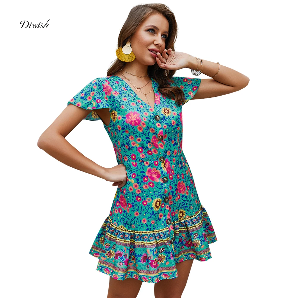 Diwish Women's Summer Dresses 2019 New Flowers Print Boho Dress Woman Fashion Buttons Floral Dress V-Neck Sexy Mini Dress
Diwish Women's Summer Dresses 2019 New Flowers Print Boho Dress Woman Fashion Buttons Floral Dress V-Neck Sexy Mini Dress