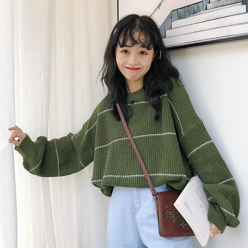 New Autumn Fresh Style Loose Sweaters Women Korean O Neck Drop Shoulder Striped Pullovers Female Cute Oversized Knitwear Jumper
New Autumn Fresh Style Loose Sweaters Women Korean O Neck Drop Shoulder Striped Pullovers Female Cute Oversized Knitwear Jumper