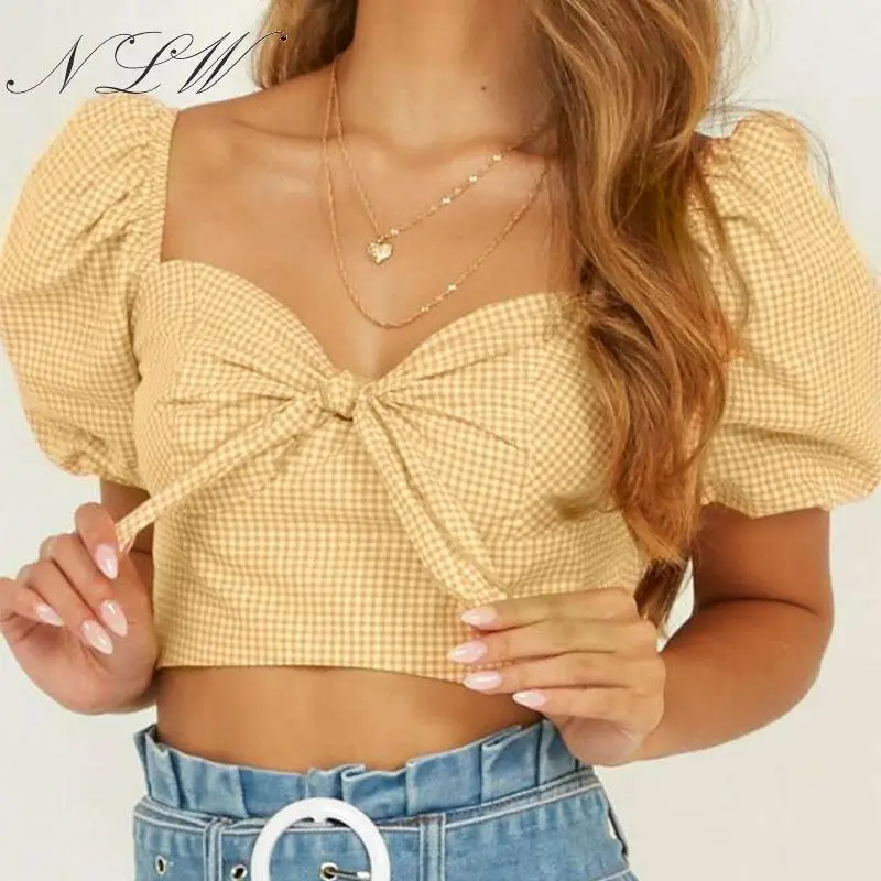 NLW Vintage Plaid Blouses Women 2019 Summer Bowknot Cropped Tops Short Sleeve Check Yellow Blouses Shirts Blusa Mujer
NLW Vintage Plaid Blouses Women 2019 Summer Bowknot Cropped Tops Short Sleeve Check Yellow Blouses Shirts Blusa Mujer